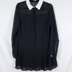 Forever 21 Dress Black Sheer Pleated Short Length Academia Tenniscore Goth Alt